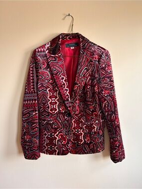 Tahari Red Paisley Velvet Blazer Jacket